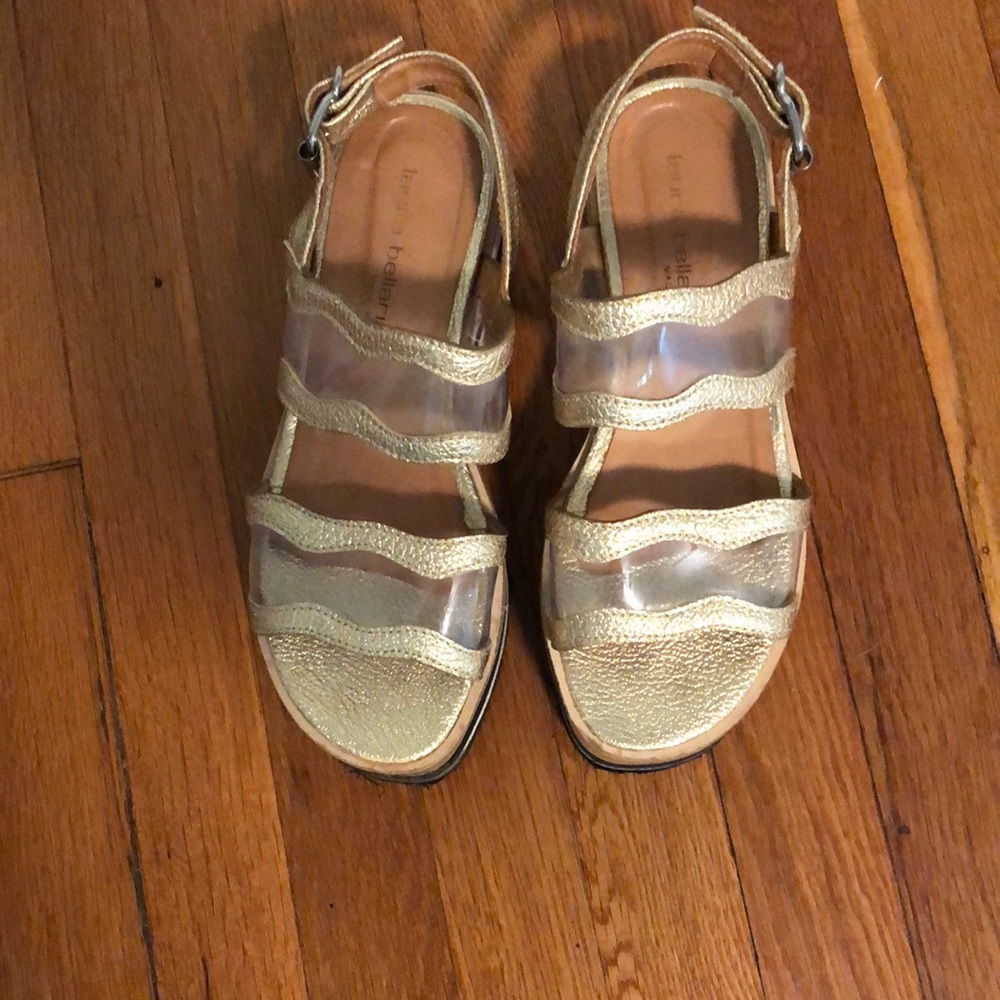 Adorable Gold with clear plastic covering heeled sandals- EUC
